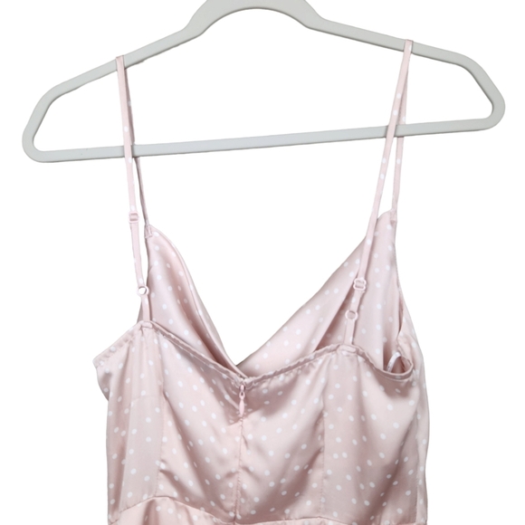Lulu's Spot in my Heart Pink Polka Dot Satin Cowl Neck Mini Dress Women's Small - Picture 8 of 13